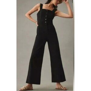 Maeve Anthropologie Womens Colette Jumpsuit Sz 2 Black Sleeveless Wide Leg Crop